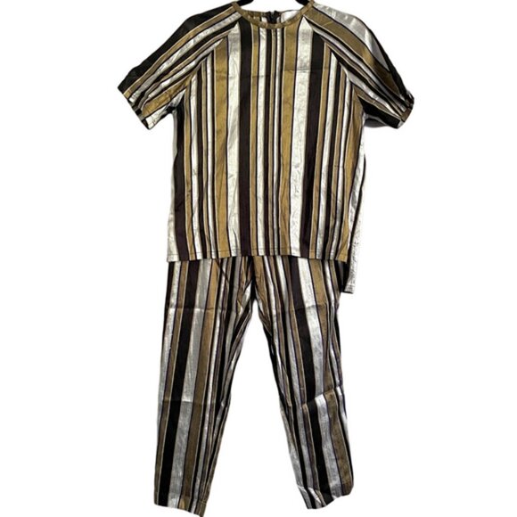Nikki Chasin Striped Short Sleeve Silk Pant Suit - Small - Picture 3 of 16